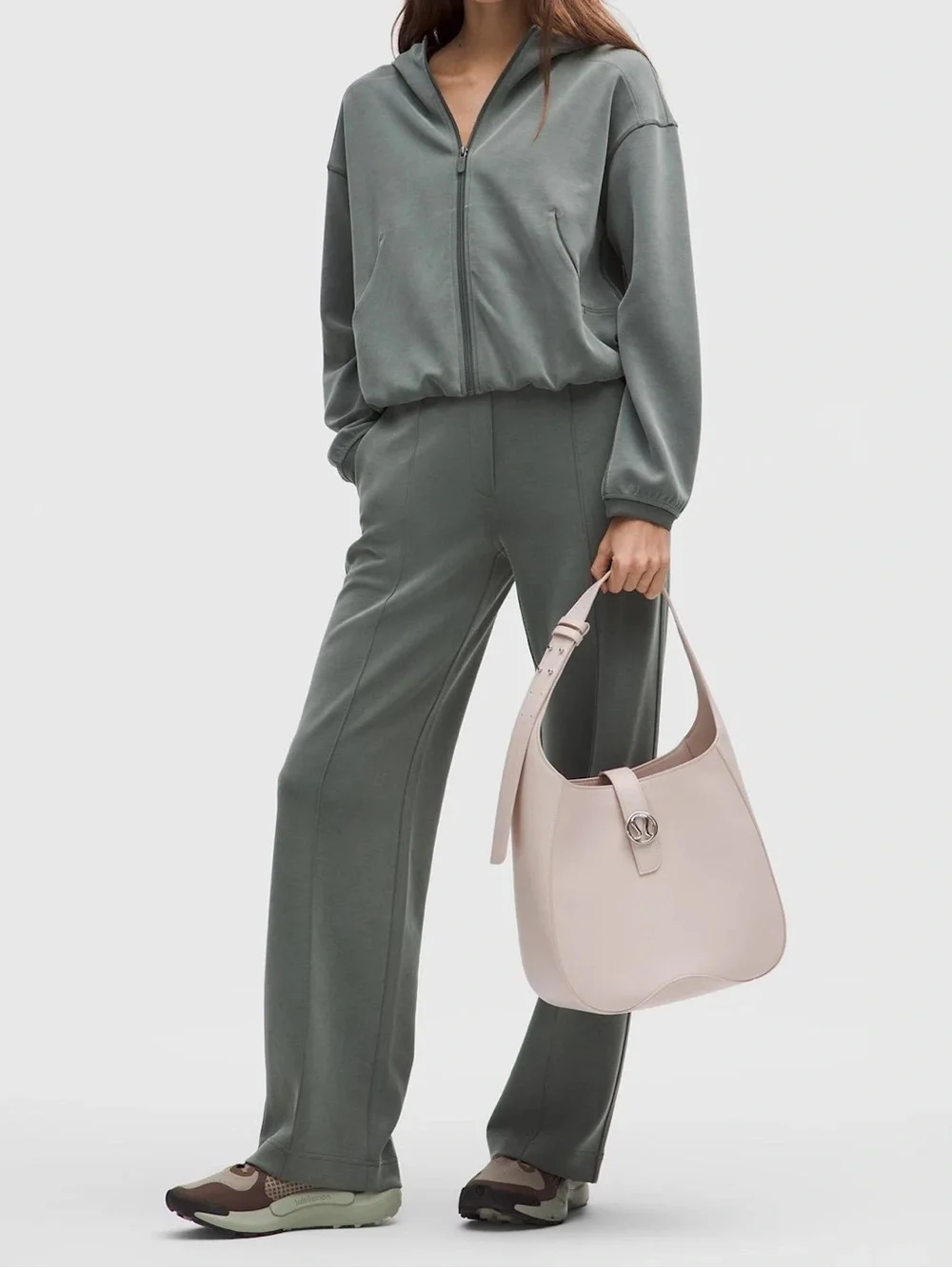 lululemon athletica Cream Leather Shoulder Hobo with Polished Hardware